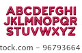 Alphabet. 3D Render of viva magenta colored inflatable foil balloon letters. Party decoration element. Black Friday, shopping. Pink sign isolated on white background. Graphic element for web design 96793664