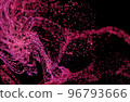3D Render of many small magenta ultraviolet particles flying on black festive background. Color 2023. Trendy backdrop for your design. Three-dimensional illustration. Innovation and technology concept 96793666