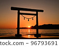 Sunset over the torii gate in the sea 96793691