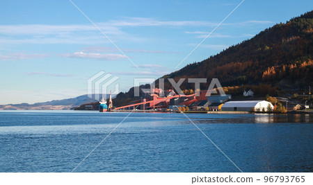 Coastal Norwegian landscape, Orkanger facility with large plant 96793765