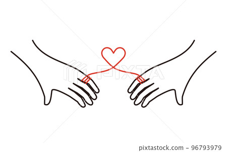 A red string connected to the little finger of a couple (lovers) 96793979