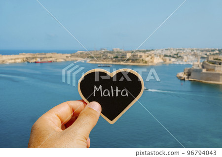 Malta in a heart-shaped sign, in the Port of Valletta Malta in a heart-shaped sign, in the Port of Valletta 96794043