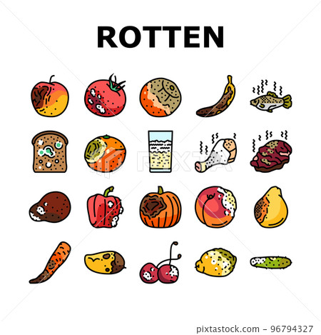 rotten food fruit waste garbage icons set vector rotten food fruit waste garbage icons set vector 96794327