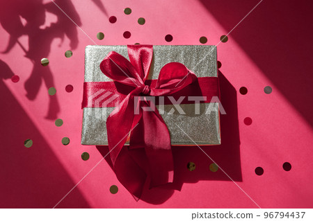 Top view present box package over flat lay background Top view present box package over flat lay background 96794437