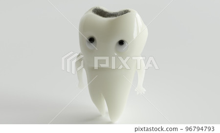 An unhappy cartoon tooth looks at his caries disease - 3D Rendering 96794793