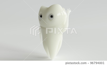 a healthy cartoon tooth waves at the camera - 3d rendering 96794801