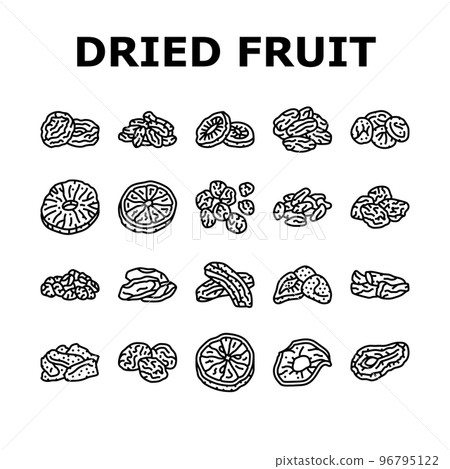 dried fruit healthy snack icons set vector 96795122