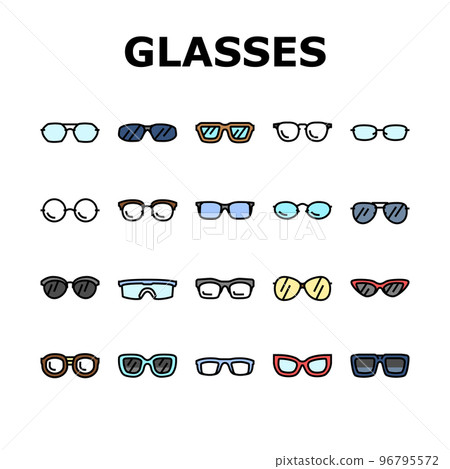 glasses optical style frame icons set vector 96795572