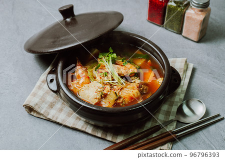 Delicious Korean food ecological soup dish with shrimp 96796393