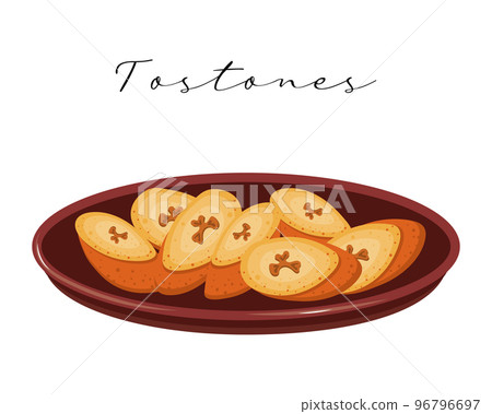 Fried bananas Tostones, Latin American cuisine. National cuisine of Mexico. Food illustration, vector 96796697