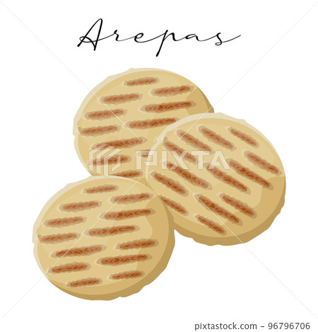 Corn tortillas, Arepas, Latin American cuisine. National cuisine of Colombia. Food illustration, vector 96796706