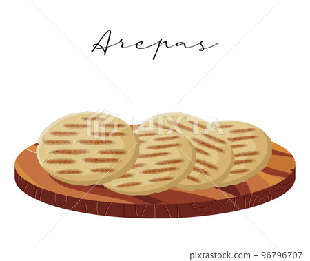 Corn tortillas, Arepas, Latin American cuisine. National cuisine of Colombia. Food illustration, vector 96796707