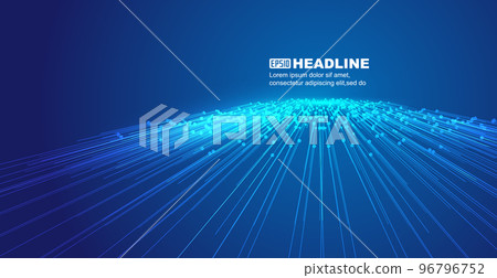藍色向前延伸空間的點線科技技術矢量背景 96796752