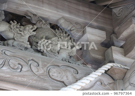 Murotsu Townscape Kamo Shrine Four-legged Gate (front gate) Lion Sculpture Murotsu, Mitsu-cho, Tatsuno City, Hyogo Prefecture 96797364