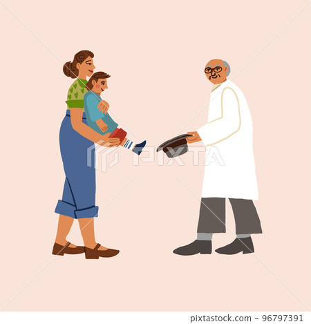 Doctor appointment, mother, child and the pediatrician. Sudden accident at doctor appointment. Vector illustration 96797391