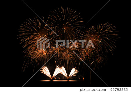 Colorful Fireworks Isolated on black sky background. 96798283
