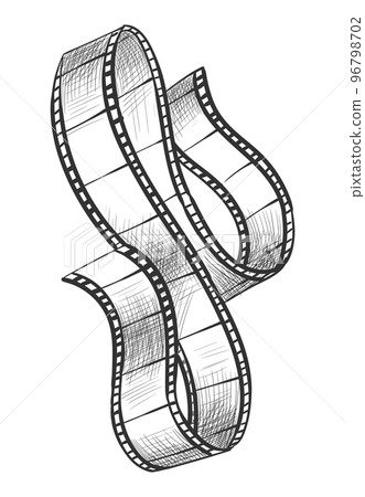 Film strip. Empty film strip tape with shaddow for projection, movie and cinema design. Vector monochrome element isolated on white background 96798702