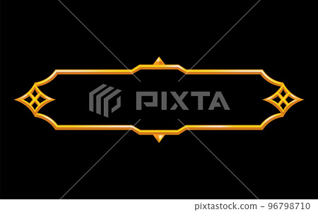 Frame medieval game ui. Metallic title banner or decorative border. Vector assets for web or game design. Empty rectangle frame in medieval style. Interface element 96798710
