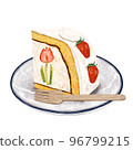 Strawberry Dome Cake on a Plate with a Fork Shortcake Saengil Cake Korean Sweets 96799215