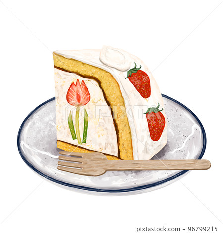 Strawberry Dome Cake on a Plate with a Fork Shortcake Saengil Cake Korean Sweets 96799215