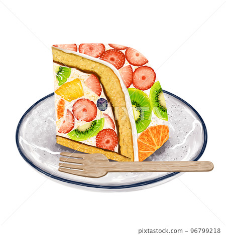 一塊水果蛋糕放在盤子裡,用叉子 Zuccott 蛋糕圓頂蛋糕 一塊水果蛋糕放在盤子裡,用叉子 Zuccott 蛋糕圓頂蛋糕 96799218