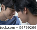 Asian gay men with closed eyes and teardrop touching each other face to face 96799266