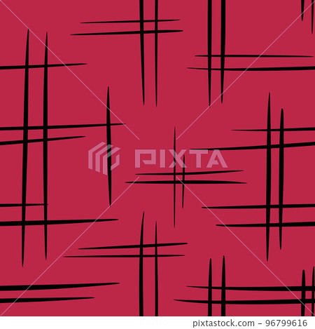 Hand drawn seamless pattern of color 2023 magenta abstract geometric background. Red purple with black line doodle stripe curves, minimalist trendy design for fabric print wrapping paper, stylish 96799616