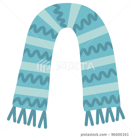 Blue fringed warm winter scarf with stripes, flat vector Blue fringed warm winter scarf with stripes, flat vector 96800161