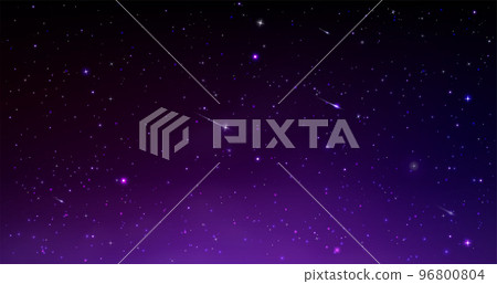 Blue night sky. Starry space. Dark cosmic field. Black starlight texture. Universe with interstellar glitter. Comets and twinkle shiny stars. Magic galaxy purple background. Vector exact illustration Blue night sky. Starry space. Dark cosmic field. Black starlight texture. Universe with interstellar glitter. Comets and twinkle shiny stars. Magic galaxy purple background. Vector exact illustration 96800804