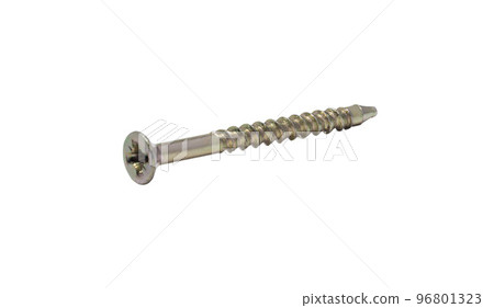 Steel screws, chrome-plated metal screws in various lengths and thicknesses. On a white background. Steel screws, chrome-plated metal screws in various lengths and thicknesses. On a white background. 96801323