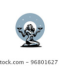 Libra The woman sits on her knees and holds two bowls magically in the air. 96801627