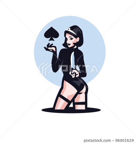 Queen Of Spades A woman with a diadem on her head holds the sign of Pike in one hand and a knife 96801629