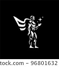 Star Man A muscular man resembling a superhero in a raincoat holds a star in his hand. 96801632