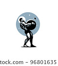 The male god Atlas holds globe against the background of the cosmos, the moon of the sun 96801635