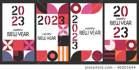 2023 Happy New Year posters set. Vector design templates on geometric style.Minimalistic trendy backgrounds 96801644