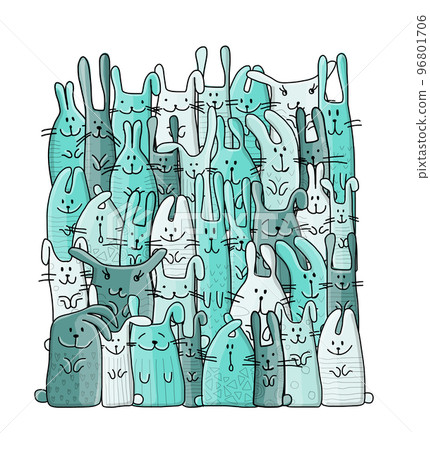 Funny Bunnies family. Rabbit - symbol of 2023 chineese new year. Chreeting card design idea. Cute characters. Vector illustration 96801706