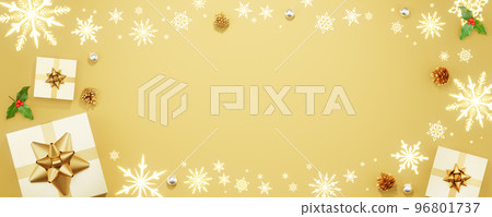 Christmas gift and snowflake decoration placed on golden background / Christmas background with copy space 96801737