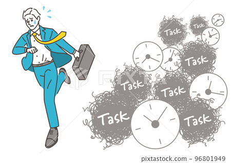 A busy male business person who is busy with time and work [vector illustration material] 96801949