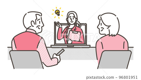 A smiling senior couple and a female business person who consult online [vector illustration material] 96801951