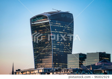 Close up view of the Walkie Talkie building. The 20 Fenchurch Street or Walkie-Talkie building is the 5th tallest building in London. Close up view of the Walkie Talkie building. The 20 Fenchurch Street or Walkie-Talkie building is the 5th tallest building in London. 96802929