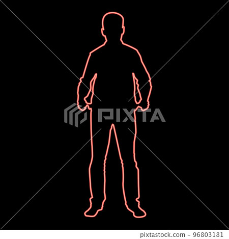 Neon man took out his empty pockets businessman has not money silhouette concept icon red color vector illustration image flat style Neon man took out his empty pockets businessman has not money silhouette concept icon red color vector illustration image flat style 96803181