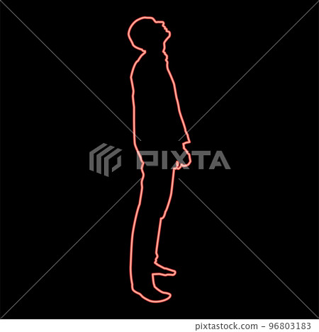 Neon man looks up silhouette icon red color vector illustration image flat style Neon man looks up silhouette icon red color vector illustration image flat style 96803183