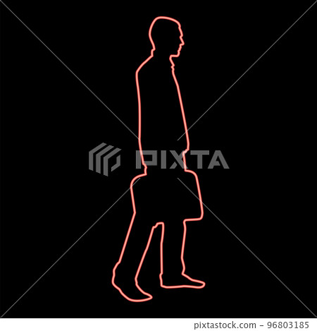 Neon businessman with briefcase step forward man with a business bag in his hand silhouesse icon red color vector illustration image flat style Neon businessman with briefcase step forward man with a business bag in his hand silhouesse icon red color vector illustration image flat style 96803185