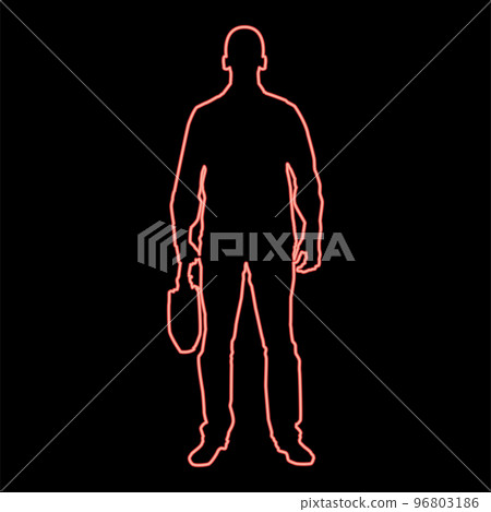 Neon businessman with briefcase man with a business bag in his hand silhouesse front view icon red color vector illustration image flat style Neon businessman with briefcase man with a business bag in his hand silhouesse front view icon red color vector illustration image flat style 96803186