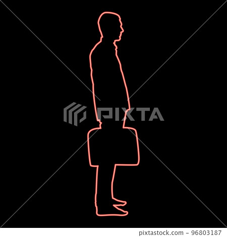 Neon businessman with briefcase standing man with a business bag in his hand silhouesse icon red color vector illustration image flat style 96803187