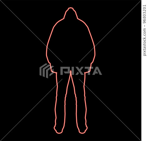 Neon man in the hood concept danger silhouette back side icon red color vector illustration image flat style 96803201