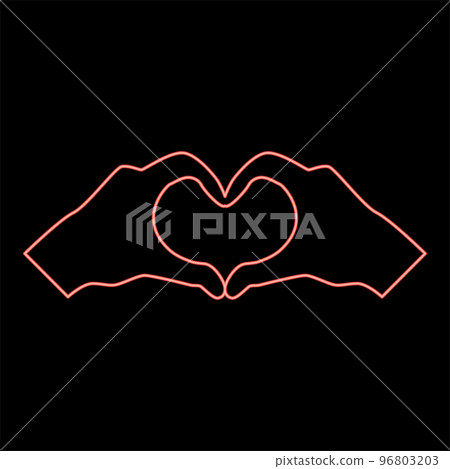Neon two hands have shape heart hands making heart symbol silhouette icon red color vector illustration image flat style 96803203