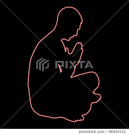Neon man praying silhouette icon red color vector illustration image flat style 96803222
