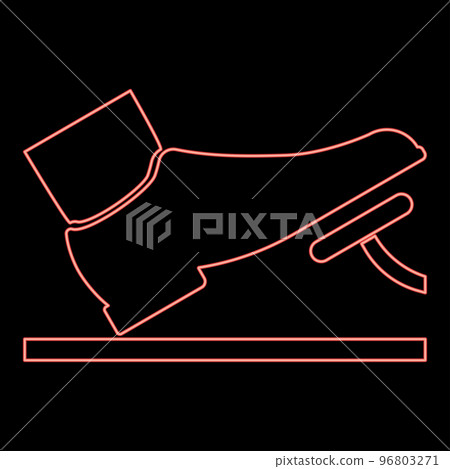 Neon foot pushing the pedal gas pedal brake pedal auto service concept icon red color vector illustration image flat style 96803271