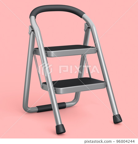High folding ladder with steps for garden and repair work on pink background. 96804244